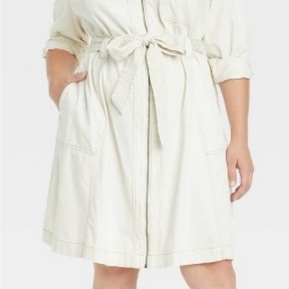 Pre loved Ava & Viv zip front cream long sleeve dress with tie 2X - Picture 3 of 7